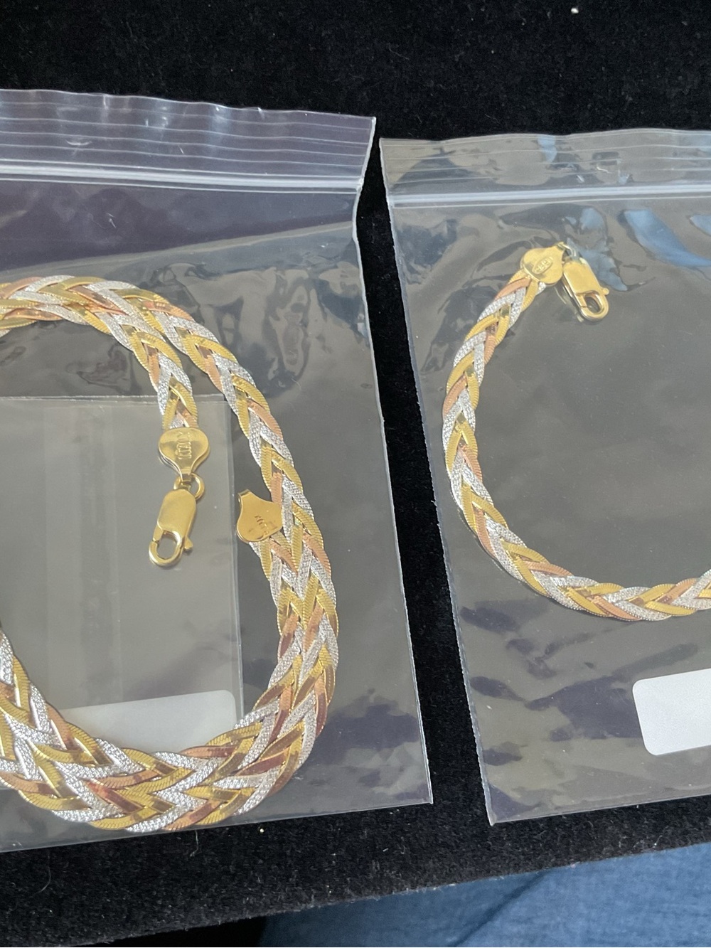 Tri-Color Braided Women’s Necklace and Bracelet Set - Gold, Silver, Rose Gold